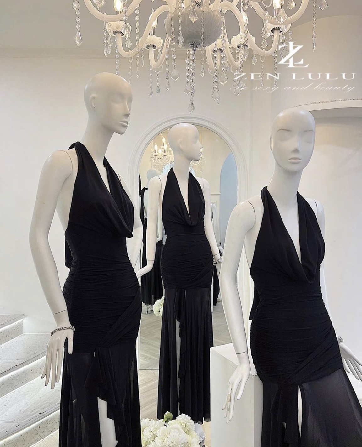 ชุดเดรส-ราตรี คล้องคอ เว้าหลัง สีดำ ZEN LULU 2226 SIZE S-M BKK - Image 6