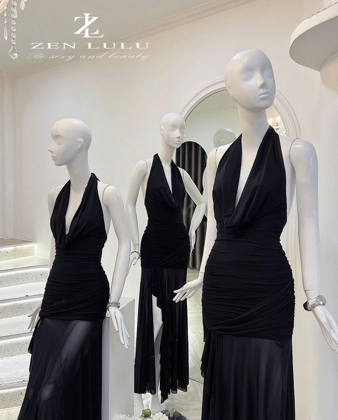 ชุดเดรส-ราตรี คล้องคอ เว้าหลัง สีดำ ZEN LULU 2226 SIZE S-M BKK - Image 5