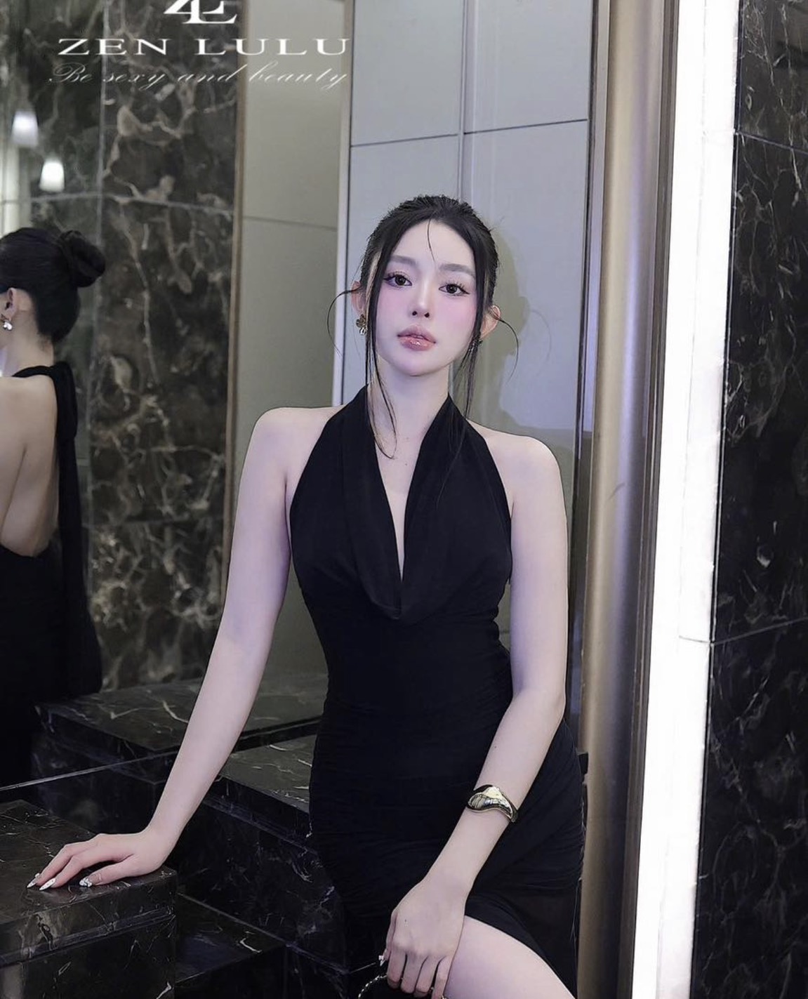 ชุดเดรส-ราตรี คล้องคอ เว้าหลัง สีดำ ZEN LULU 2226 SIZE S-M BKK - Image 4