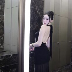 ชุดเดรส-ราตรี คล้องคอ เว้าหลัง สีดำ ZEN LULU 2226 SIZE S-M BKK