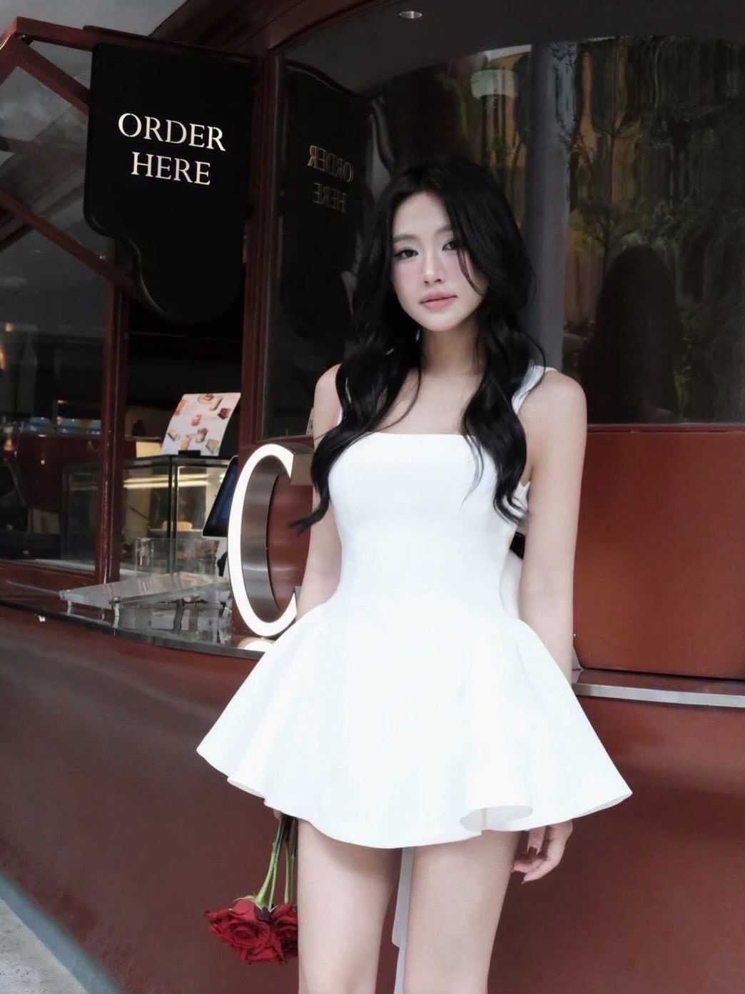 ชุดเซ็ท เสื้อ กางเกง โบว์ สีขาว 4026 Size L BKK