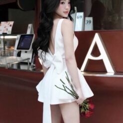 ชุดเซ็ท เสื้อ กางเกง โบว์ สีขาว 4026 Size L BKK