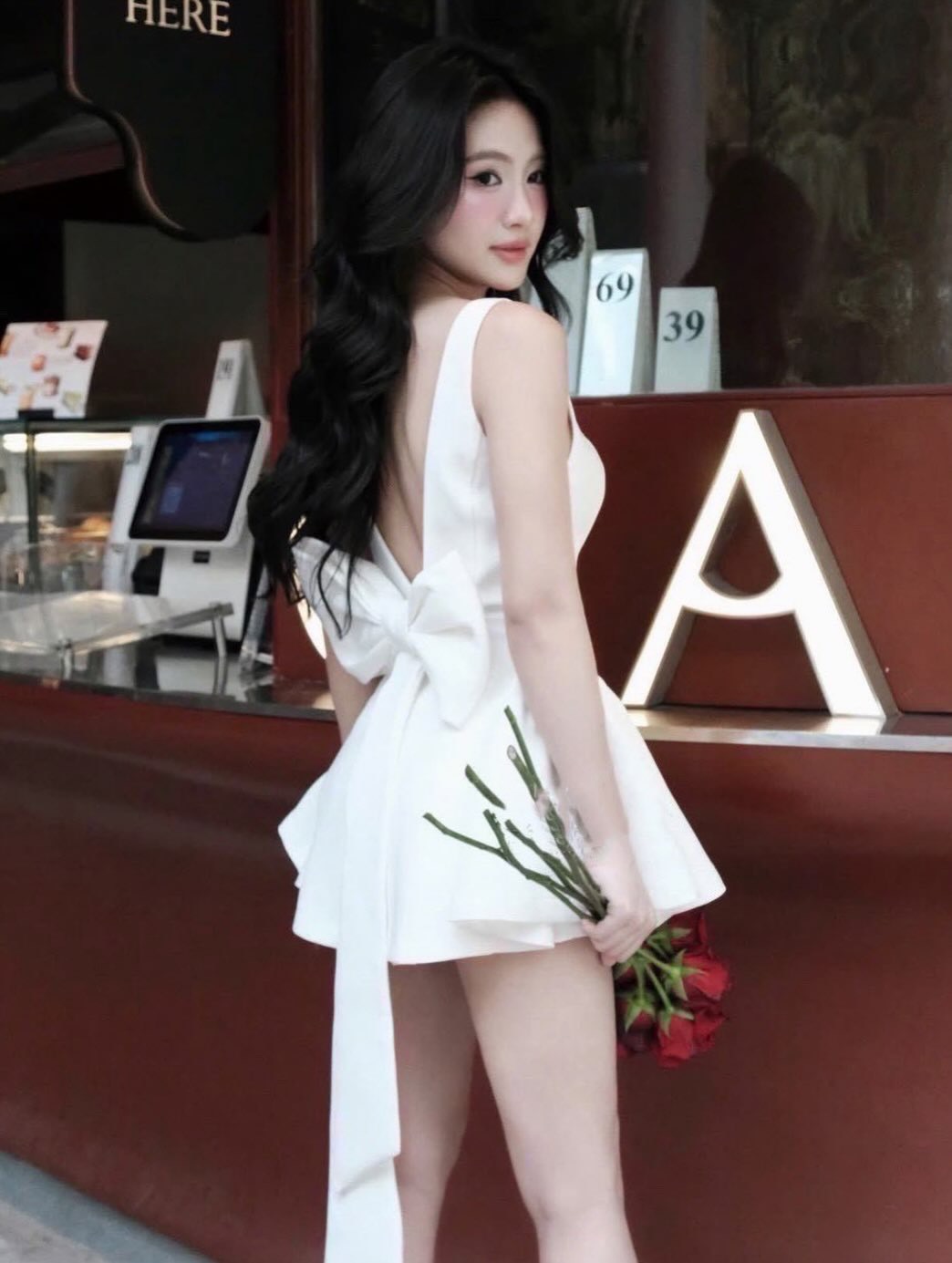 ชุดเซ็ท เสื้อ กางเกง โบว์ สีขาว 4026 Size L BKK - Image 2