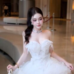 ชุดเดรส เกาะอก แต่งโบว์ สีขาว Brand HiSo 2224 Size S BKK