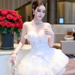 ชุดเดรส เกาะอก แต่งโบว์ สีขาว Brand HiSo 2224 Size S BKK
