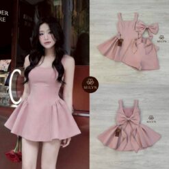 ชุดเซ็ท เสื้อ กางเกง โบว์ สีชมพู 4025 Size S BKK