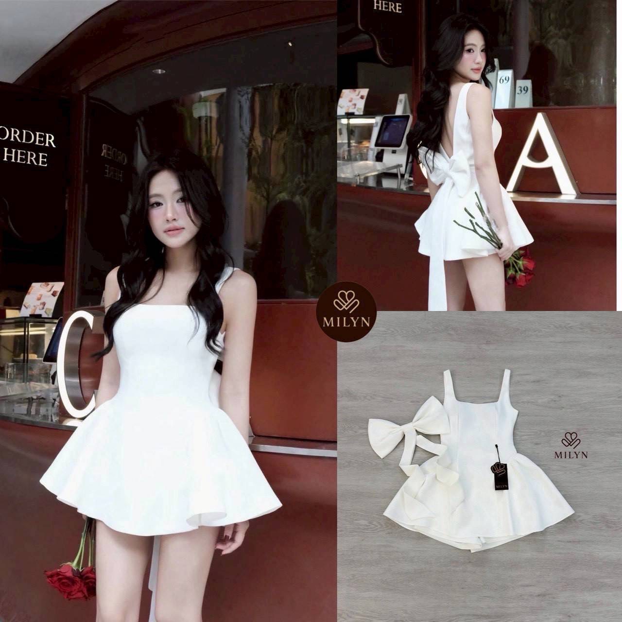 ชุดเซ็ท เสื้อ กางเกง โบว์ สีขาว 4026 Size L BKK - Image 3