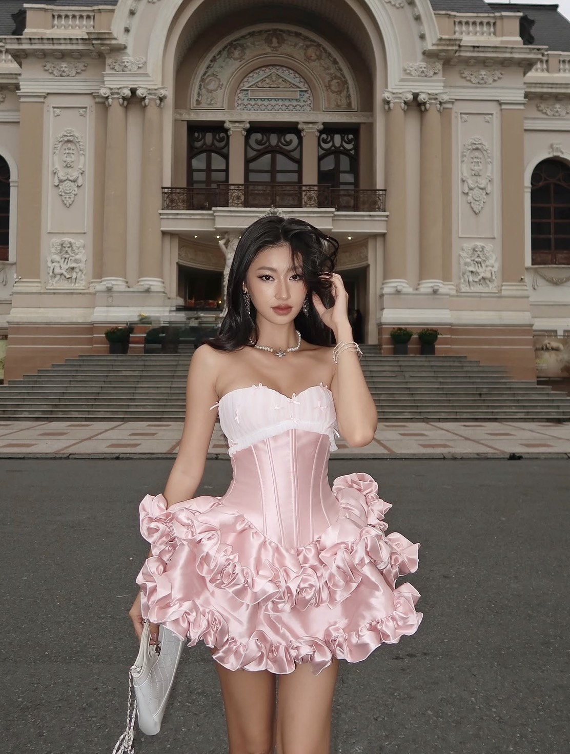 ชุดเดรส เกาะอก แต่งโบว์ สีชมพู BRAND LANE CI 2223 Size M BKK - Image 2