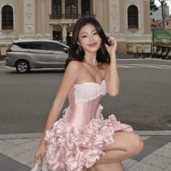 ชุดเดรส เกาะอก แต่งโบว์ สีชมพู BRAND LANE CI 2223 Size M BKK