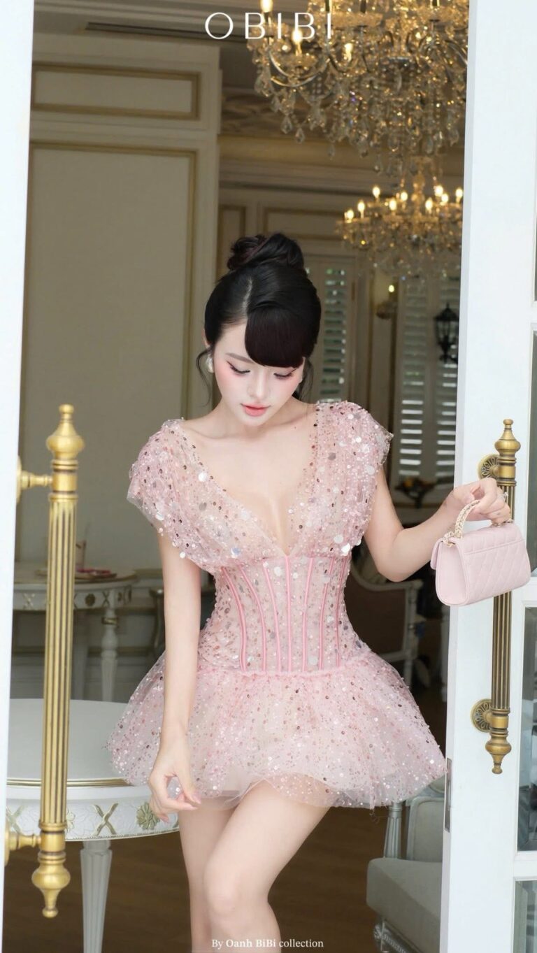 ชุดเดรส แต่งกลิตเตอร์ สีชมพู BRAND OBIBI 2235 Size M - Image 2