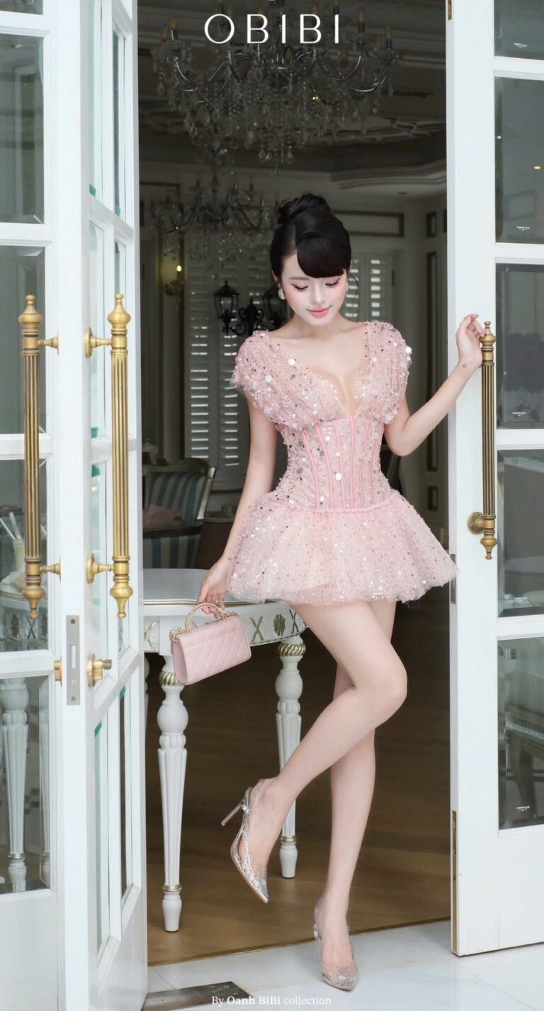 ชุดเดรส แต่งกลิตเตอร์ สีชมพู BRAND OBIBI 2235 Size M - Image 4