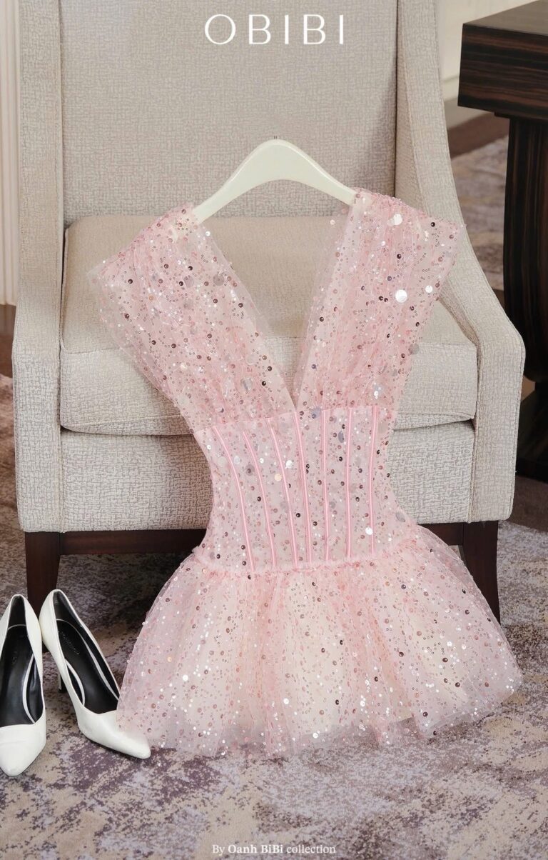 ชุดเดรส แต่งกลิตเตอร์ สีชมพู BRAND OBIBI 2235 Size M - Image 5