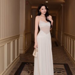 ชุดเดรส ราตรียาว สายเดี่ยว สีขาว BRAND OBIBI 3077 Size S,M BKK