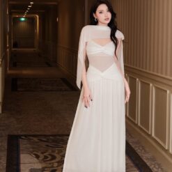ชุดเดรส ราตรียาว สายเดี่ยว สีขาว BRAND OBIBI 3077 Size S,M BKK