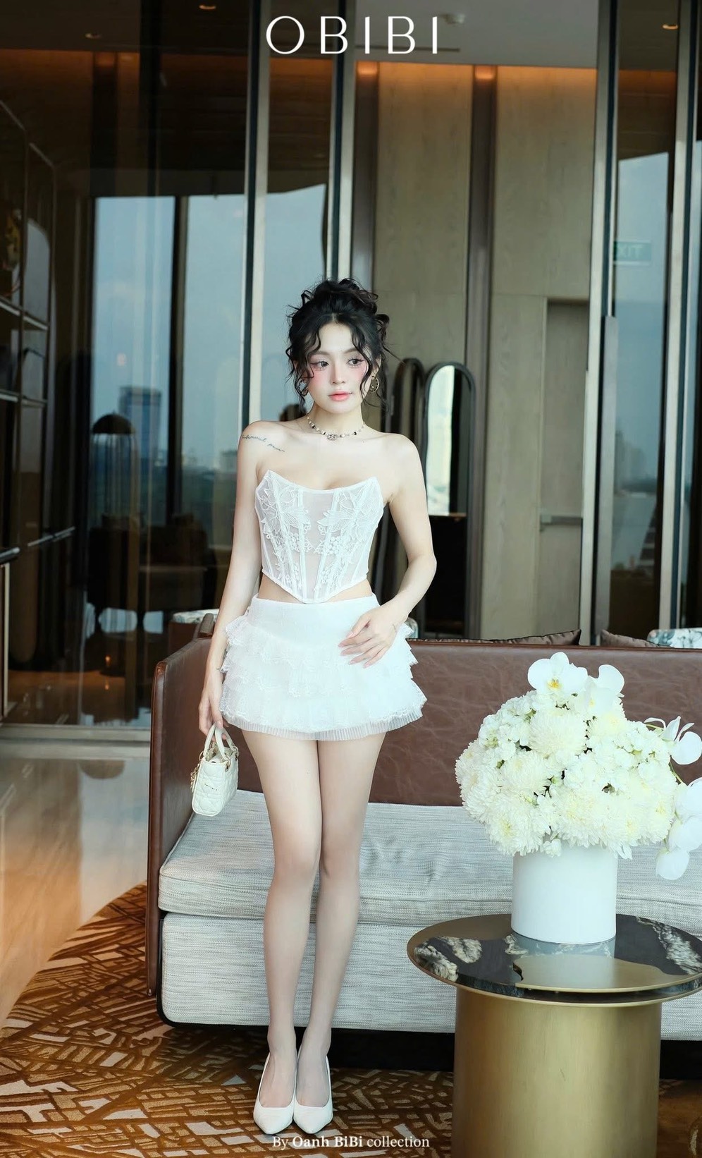 ชุดเซ็ท เสื้อ กระโปรง ลูกไม้ สีขาว BRAND OBIBI 4034 Size M BKK - Image 3