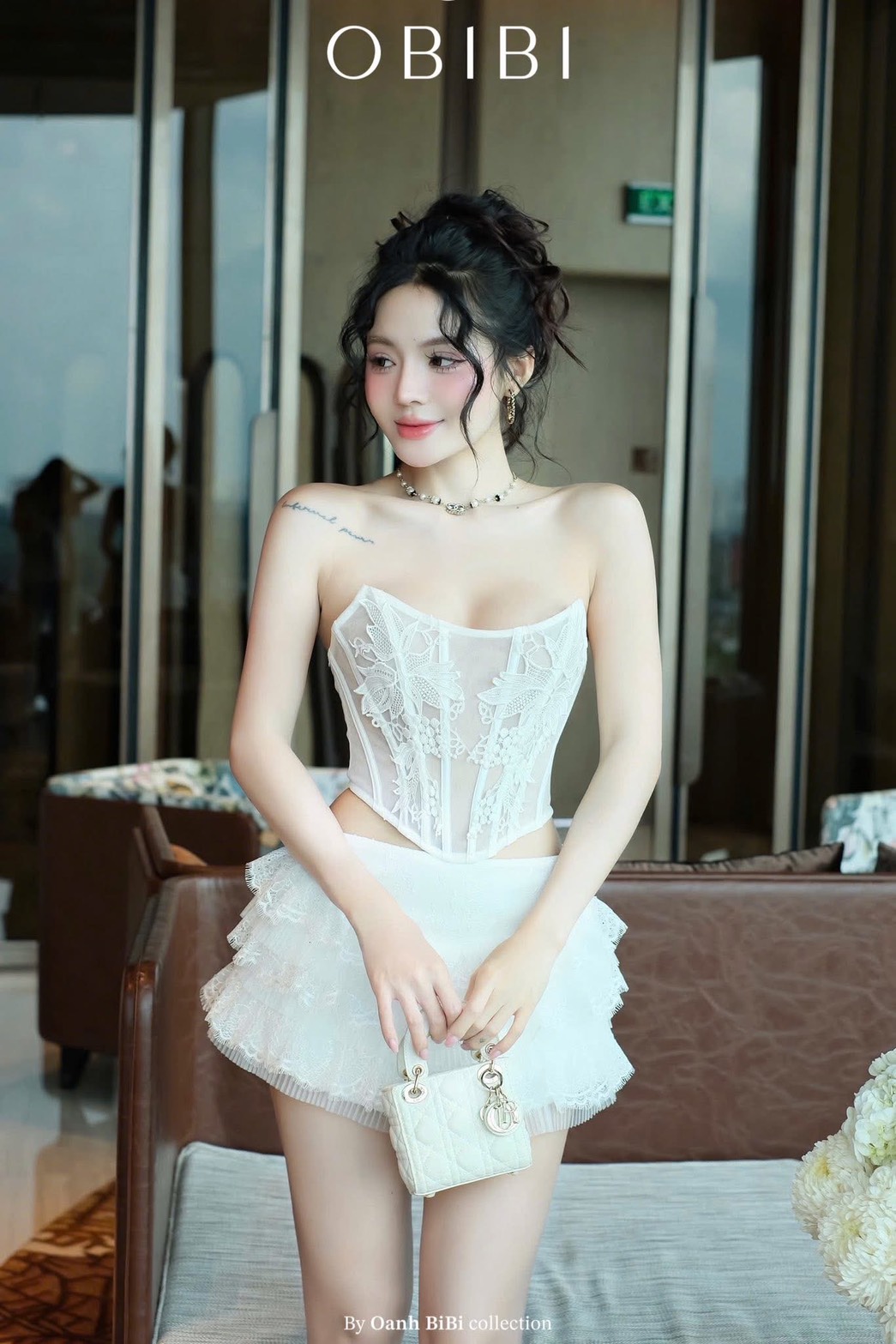 ชุดเซ็ท เสื้อ กระโปรง ลูกไม้ สีขาว BRAND OBIBI 4034 Size M BKK - Image 4