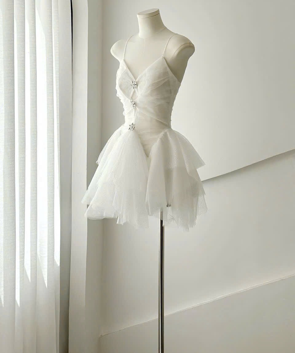 ชุดเดรส สายเดี๋ยว กลิตเตอร์ แต่งเพรช สีขาว สีดำ BRAND OBIBI 2246 Size S,M BKK - Image 12