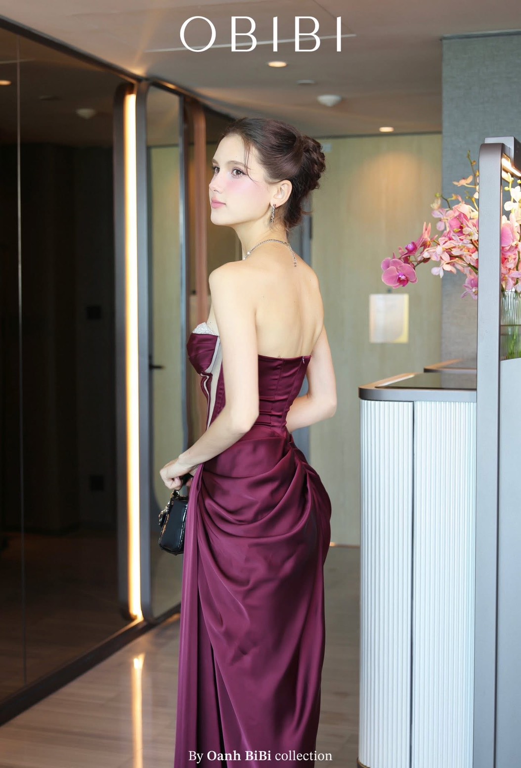ชุดเดรส ราตรียาว เกาะอก เพรช สีขาว สีทอง สีฟ้า สีแดงไวน์ BRAND OBIBI 3084 Size S-M BKK - Image 20
