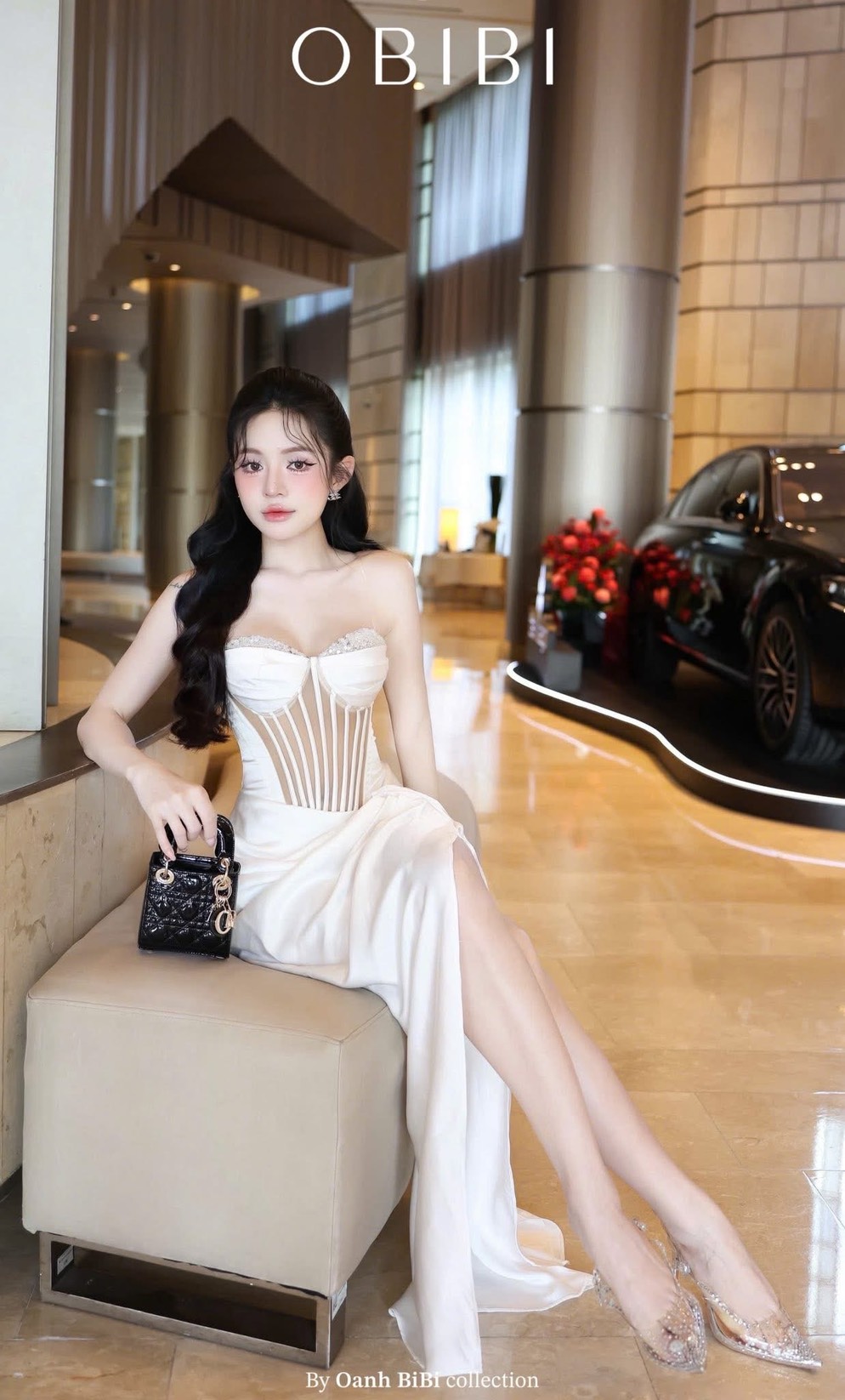 ชุดเดรส ราตรียาว เกาะอก เพรช สีขาว สีทอง สีฟ้า สีแดงไวน์ BRAND OBIBI 3084 Size S-M BKK - Image 4