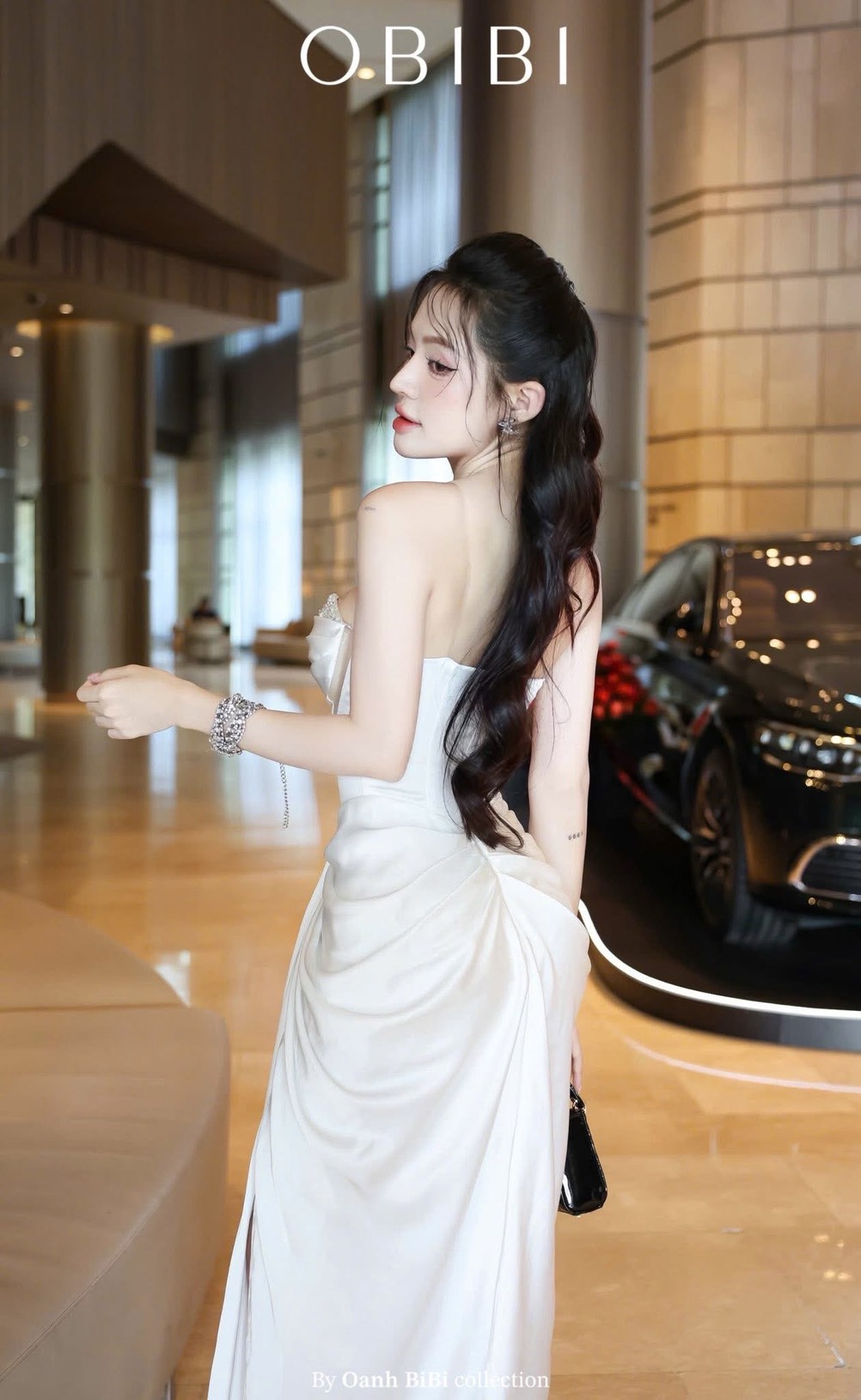 ชุดเดรส ราตรียาว เกาะอก เพรช สีขาว สีทอง สีฟ้า สีแดงไวน์ BRAND OBIBI 3084 Size S-M BKK - Image 3