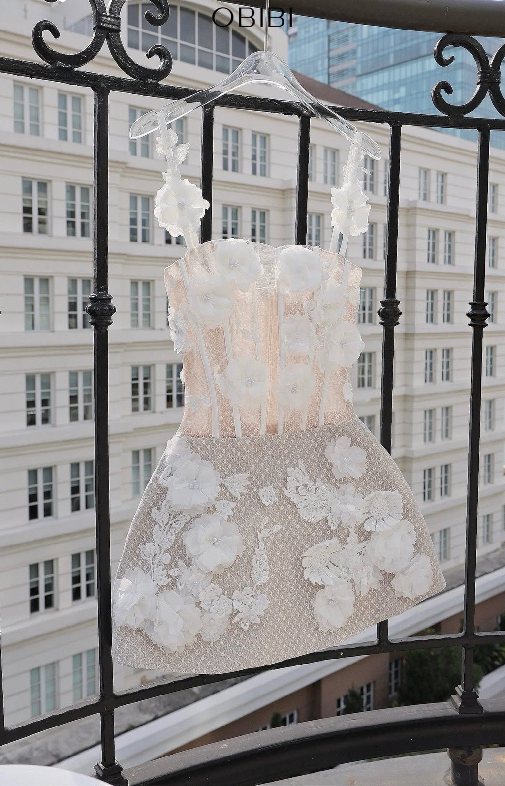 ชุดเดรส สายเดี๋ยว แต่งดอก สีขาว BRAND OBIBI 2247 Size M BKK - Image 14