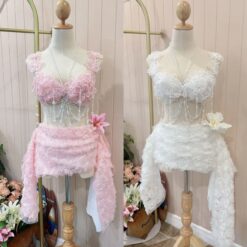 ชุดเซ็ท 2 ชิ้น เที่ยวทะเล สีชมพู 4035 FreeSize BKK