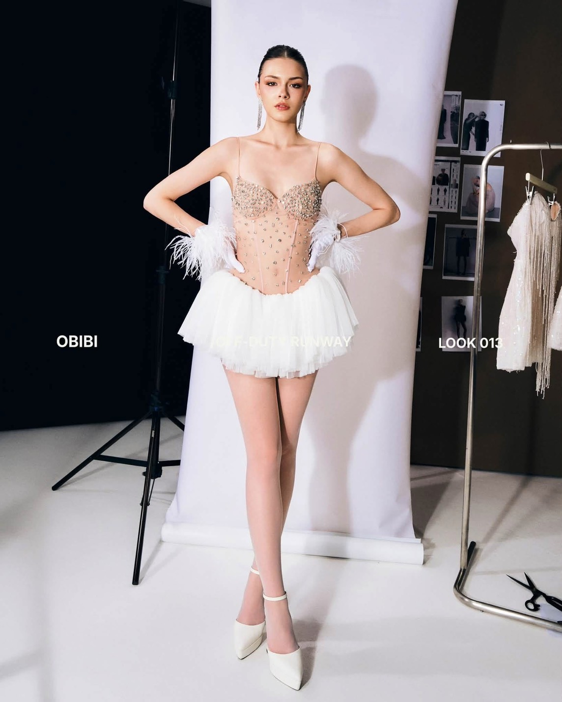 ชุดเดรส สายเดี่ยว แต่งเพรช สีขาว BRAND OBIBI 2275 BKK SIZE S-M - Image 3