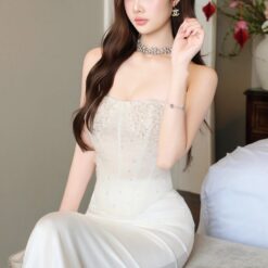 ชุดเซ็ท เกาะอก คอร์เซ็ต กลิตเตอร์ สีขาว BRAND OBIBI 4036 BKK SIZE M