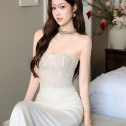 ชุดเซ็ท เกาะอก คอร์เซ็ต กลิตเตอร์ สีขาว BRAND OBIBI 4036 BKK SIZE M