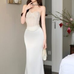 ชุดเซ็ท เกาะอก คอร์เซ็ต กลิตเตอร์ สีขาว BRAND OBIBI 4036 BKK SIZE M