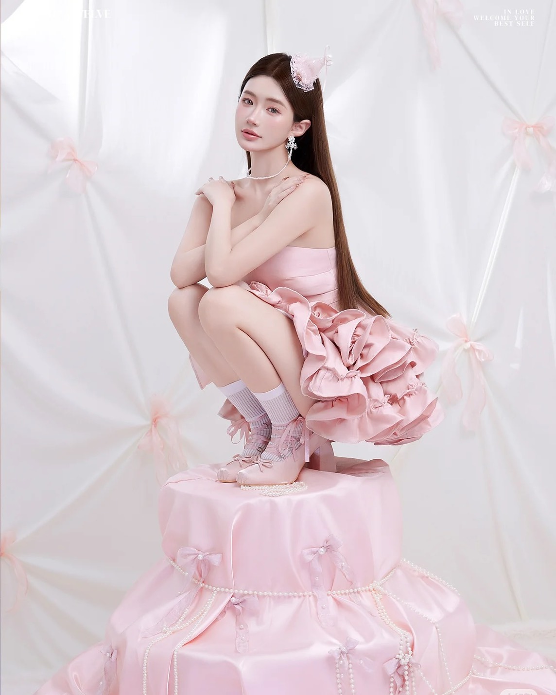 ชุดเดรส เกาะอก กระโปรงฟู แต่งโบว์ สีชมพู Brand KATHY 2317 BKK Size M - Image 5