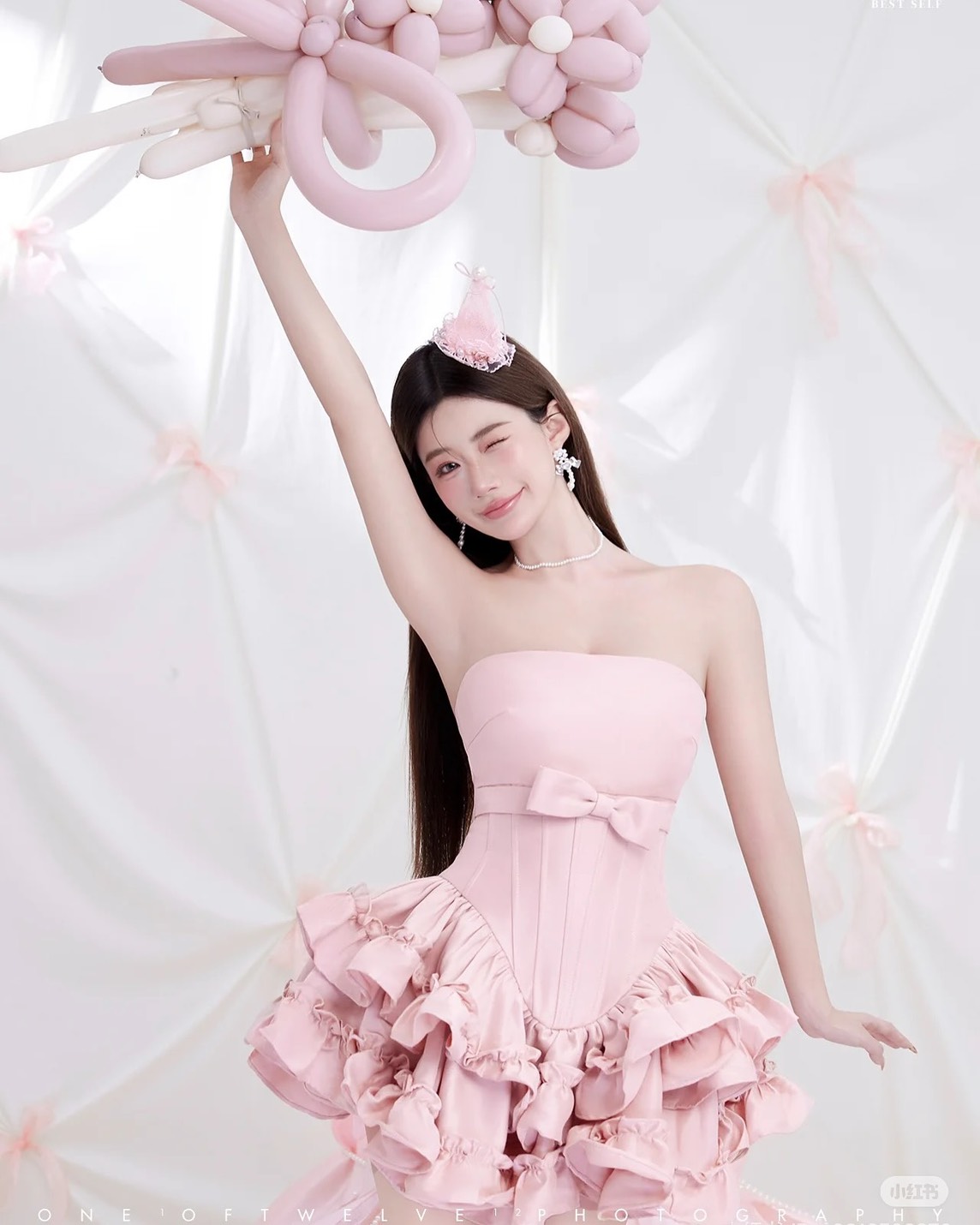 ชุดเดรส เกาะอก กระโปรงฟู แต่งโบว์ สีชมพู Brand KATHY 2317 BKK Size M - Image 4
