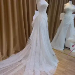ชุดแต่งงาน ชุดเจ้าสาว แต่งโบว์ สีขาว BRAND HISO 3089 BKK Size L-XL