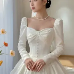 ชุดเดรส แขนยาว แต่งโบว์อก สีขาว BRAND HISO 2347 SIZE L