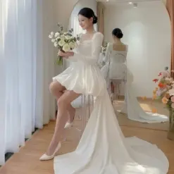 ชุดเดรส แขนยาว แต่งโบว์อก สีขาว BRAND HISO 2347 SIZE L