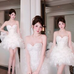 ชุดเดรส เกาะอก สีขาว แต่งมุก BRAND HISO 2340 BKK Size M