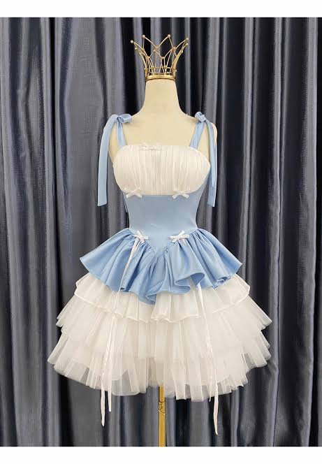 ชุดเดรส สายเดี๋ยว แต่งโบว์ สีฟ้า 2348 SIZE S-M - Image 4