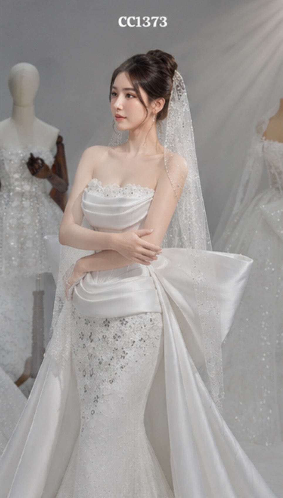 ชุดแต่งงาน ชุดเจ้าสาว แต่งโบว์ สีขาว BRAND HISO 2341 BKK Size S-M - Image 2